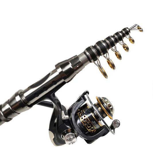 Fishing Pole Set Full Kits Telescopic Fishing Rod Spinning Fishing Reel Set Travel Pole Set for Outdoor Fishing